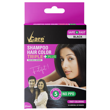 Vcare Shampoo Hair Color, Black, 25ml-Colors and deeply nourishes your hair-Enriched with growth factors & antioxidants, Ammonia-free, Sulphate free (Pack of 2)